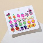 Набор серьги 12 пар &quot;Вкусняшки&quot; яркость, цветные