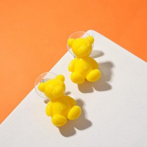 Серьги пластик "Мишки" объёмные, цвет жёлтый