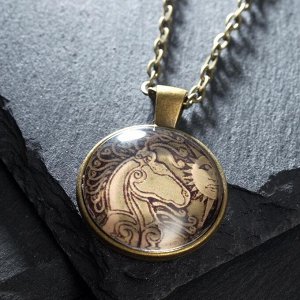 Кулон-амулет "Конь и солнце" на цепочке, цвет бронзовый