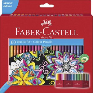 Карандаши цветные Faber-Castell, 60цв., заточен.подставка,европод...