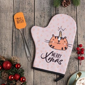 Новогодний набор подарочный Merry Xmas варежка-прихватка, лопатка силикон