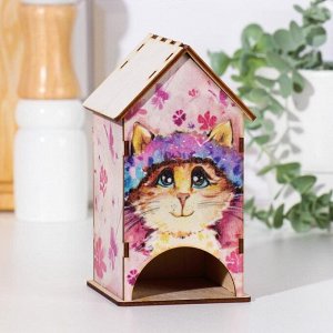 Чайный домик "Котик" , розовый 9,5х 8,5 х 15,5 см