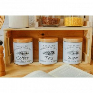 Набор банок для сыпучих продуктов Sugar.Coffee.Tea, 10,5x14 см, 3 шт, цвет белый