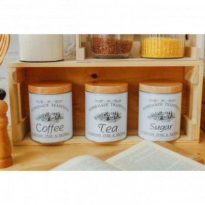 Банки жестяные для хранения сыпучих продуктов Sugar Coffee Tea, 1,2 л, 10,5*14 см, 3 шт, цвет серый