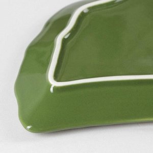 Блюдо керамическое сервировочное «Лист», 26x20 см, цвет зелёный