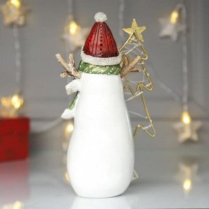 Сувенир полистоун свет "Снеговик в красном колпаке у ёлочки - свеча" 22х10х12 см