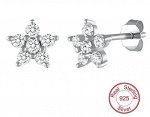 Женские серьги-гвоздики в виде цветка, с камнями, цвет &quot;серебро&quot; (бижутерия) + коробка