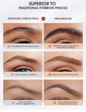 Маркер для бровей O.TWO.O Triple Brow Pen Medium Brown №2 2 ml