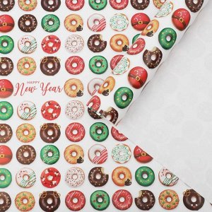 СИМА-ЛЕНД Бумага упаковочная глянцевая «Новогодние пончики», 70 х 100 см