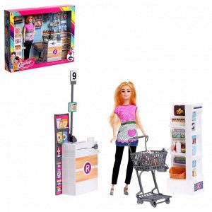 Кукла модель шарнирная "Продавец в супермаркете "  с мебелью и аксессуарами МИКС