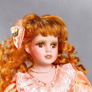Кукла коллекционная керамика "Малышка Зоя в кремово-розовом платье с сумочкой" 40 см