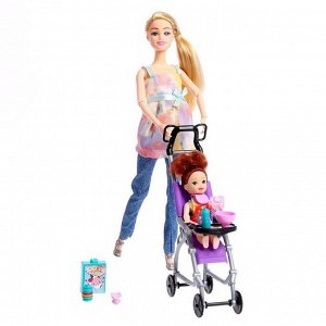 Кукла модель шарнирная «София» с малышом, коляской и аксессуарами, МИКС