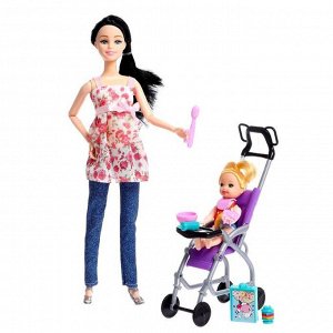 Кукла модель шарнирная «София» с малышом, коляской и аксессуарами, МИКС
