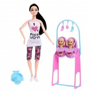 Кукла модель шарнирная "Молодая Мама" с малышами и аксессуарами МИКС