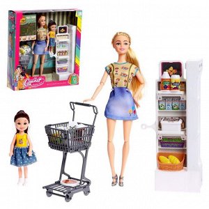 Кукла модель шарнирная "Джессика в супермаркете" с малышом и аксессуарами МИКС
