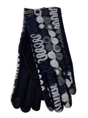 Велюровые женские перчатки с оригинальным рисунком, цвет черный