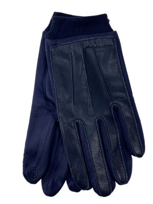 Кожаные мужские перчатки на флисе, цвет синий