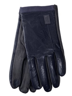 Кожаные мужские перчатки на флисе, цвет синий