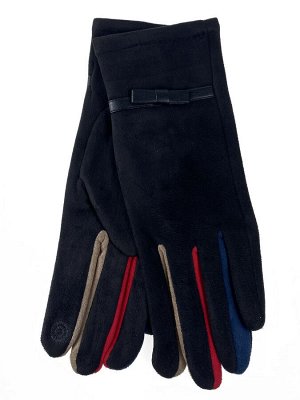 Велюровые женские перчатки с разноцветными вставками, цвет черный