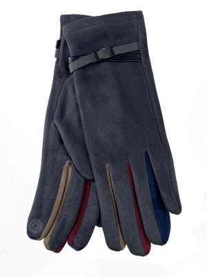 Велюровые женские перчатки с разноцветными вставками, цвет серый