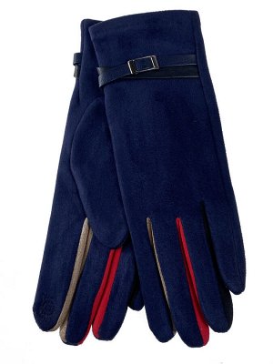 Велюровые женские перчатки с разноцветными вставками, цвет синий