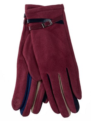 Велюровые женские перчатки с разноцветными вставками, цвет бордовый
