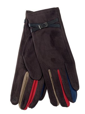 Велюровые женские перчатки с разноцветными вставками, цвет коричневый