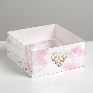 Коробка на 4 капкейка Love, 16 x 16 x 7.5 см