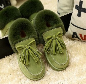 Женские ботинки с мехом, цвет зеленый