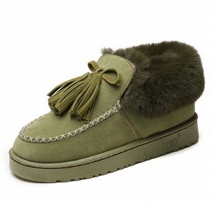 Женские ботинки с мехом, цвет зеленый