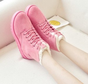 Женские ботинки с шнуровкоой, цвет розовый