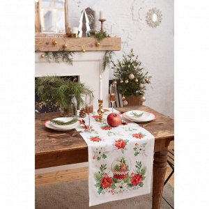 Дорожка на стол Christmas red flowers 40*147 см, 100% хл, саржа 190гр/м2