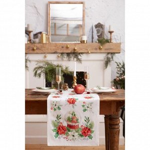 Дорожка на стол Christmas red flowers 40*147 см, 100% хл, саржа 190гр/м2