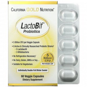 California Gold Nutrition, LactoBif, пробиотики, 5 млрд КОЕ, 60 растительных капсул