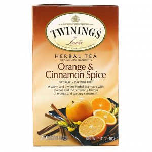 Twinings, травяной чай, апельсин и корица, без кофеина, 20 чайных пакетиков в индивидуальной упаковке, 40 г (1,41 унции)
