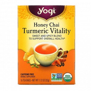 Yogi Tea, Turmeric Vitality, чай с медом и куркумой, 16 чайных пакетиков, 32 г (1,12 унции)