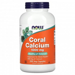 Now Foods, кальций из кораллов, 1000 мг, 250 растительных капсул