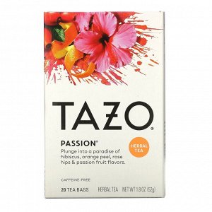 Tazo Teas, Passion, травяной чай, без кофеина, 20 чайных пакетиков, 52 г (1,8 унции)
