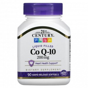 21st Century, жидкий коэнзим Q10, 200 мг, 90 капсул