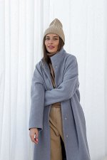Пальто демисезонное оверсайз длинное пыльно-голубое