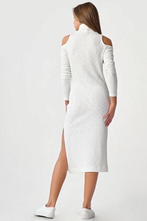FLY Платье-лапша с открытыми плечами и рукавами белое