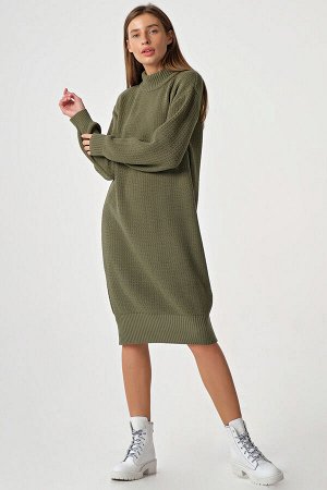 Платье-свитер оверсайз миди зеленый меланж