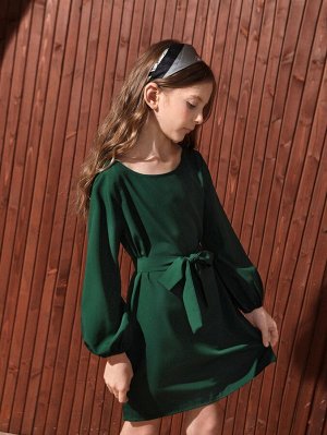 Платье с рукавами-фонариками и узлом для девочек