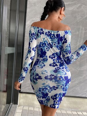 SXY Облегающее платье с цветочным принтом на кулиске