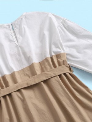 Двухцветное асимметричное платье с поясом для девочек