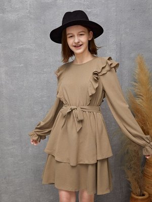 Платье для девочек-подростков с оборками и поясом