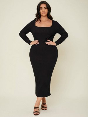 BASICS Трикотажное облегающее платье в рубчик Plus Size