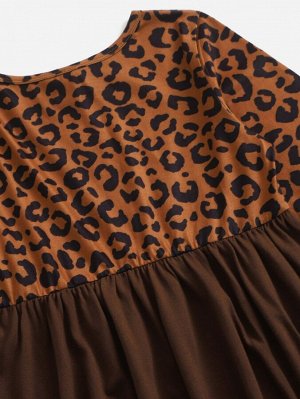 1шт Платье с леопардовым принтом для девочек