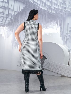 Платье с геометрическим принтом с бахромой без пояса размера плюс