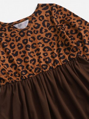 1шт Платье с леопардовым принтом для девочек
